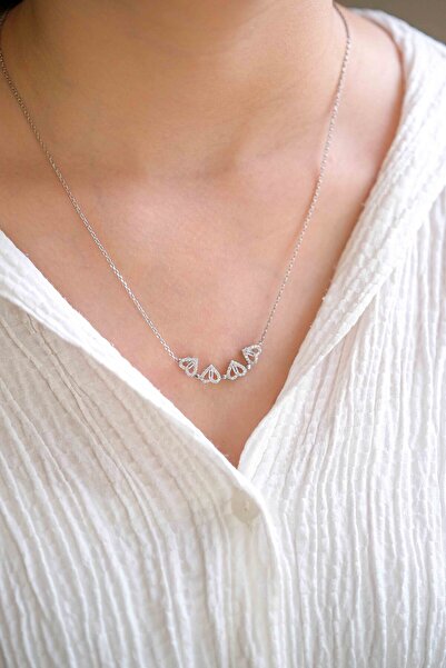 Siya Silver 925 Ayar Mıknatıslı Açılır Kapanır Yonca Kalpli Gümüş Kolye- Kadın Uğur Kolyesi