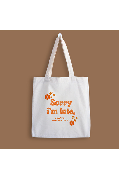 designedfy Συγγνώμη που άργησα να τυπωθεί υφασμάτινη τσάντα