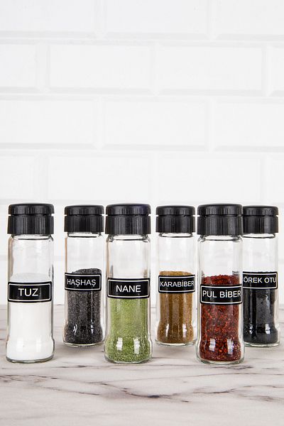 DNS HOME 6-Piece Glass Spice Set Spice Storage Set with Twist-On Head Spice Set