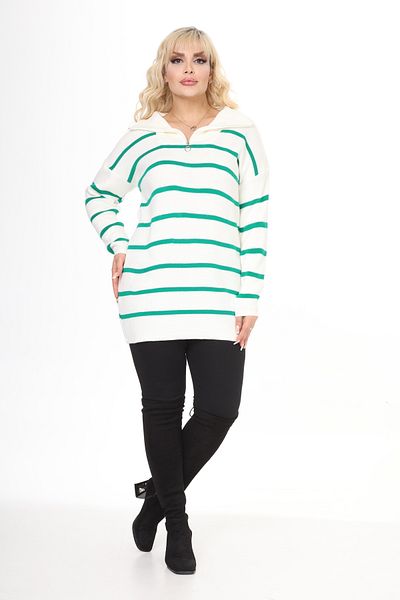 MJORA Zippered Polo Neck Striped Knitted Knitwear Sweater