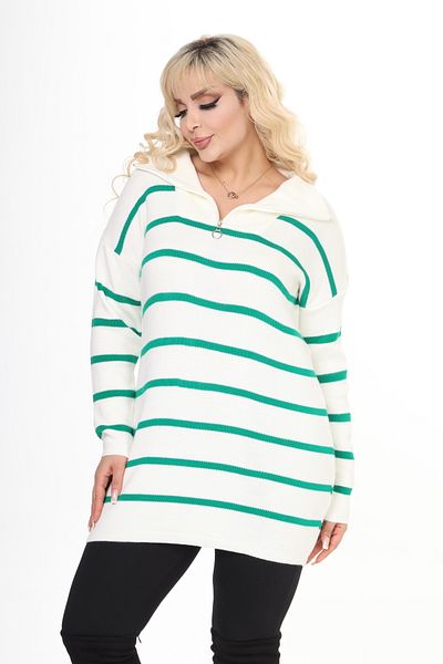 MJORA Zippered Polo Neck Striped Knitted Knitwear Sweater
