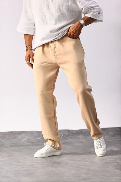MADZEYMODA Ανδρικό φαρδύ παντελόνι φόρμας 3 κλωστών Raster Beige
