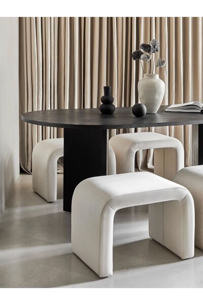 ERİZA Arch modern puf bench (Kırık Beyaz) Babyface, 55x45x45 cm