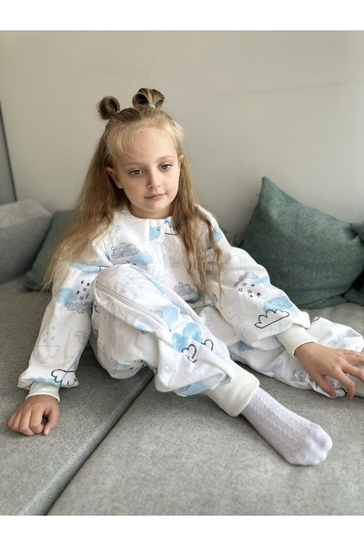 MAMARADUGA Double Layer Flannel Snap-on Mobile Sleeve (1-tog) Sleeping Bag Turquoise Blue Clouds (Special Series)