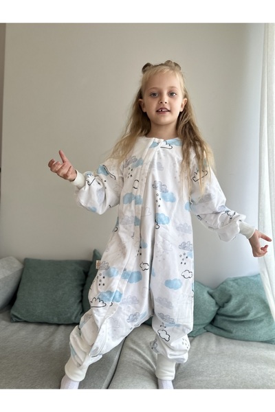 MAMARADUGA Double Layer Flannel Snap-on Mobile Sleeve (1-tog) Sleeping Bag Turquoise Blue Clouds (Special Series)