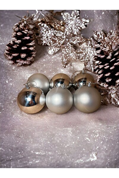 Happyland Christmas Pine Tree Ornament Silver Color Christmas Ball Shiny Matt...