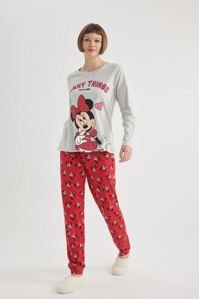 DeFacto Fall in Love Disney Mickey & Minnie Regular Fit Uzun Kollu Pijama Takımı