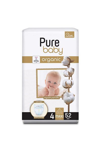 Pure Baby Organic Cotton Velcro Cloth Single Pack Size 4 Maxi 52 Pieces