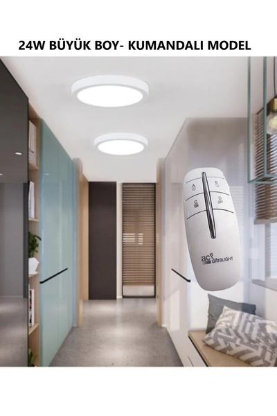 luxshome Büyük Boy Yuvarlak Led Plofenyer Uzaktan Kumandalı Avize Tavan Armatür Aydınlatma Aplik Lambası 24w