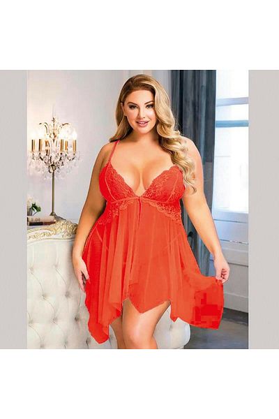 NUİTAMORE Nuitamore Red ''Big size" Lace and Tulle Fabric Nightgown