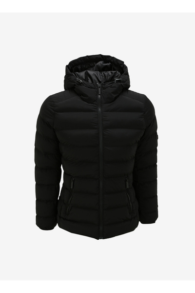 Discovery Expedition Siyah Kadın Kapüşon Yaka Basic Kapitone Mont D3WL-MNT8