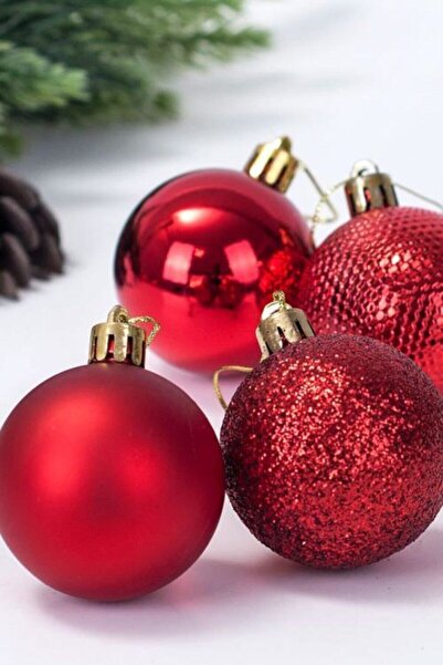 Happyland 6 Adet Yılbaşı Süsü, Kırmızı Top 4 Cm Yılbaşı Topu