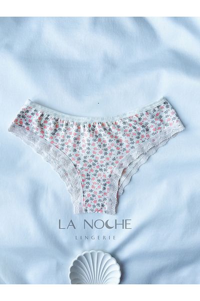 La Noche Lingerie Chiloți brazilian din bumbac pentru femei cu model alb roz