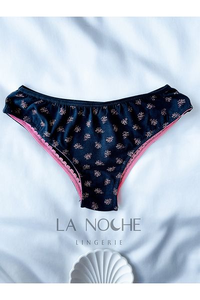 La Noche Lingerie Chiloți brazilian din bumbac pentru femei cu model negru roz