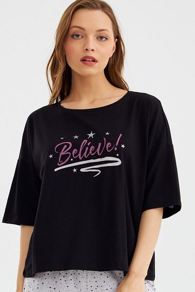 LILIAN Top de pijama pentru femei Believe Black