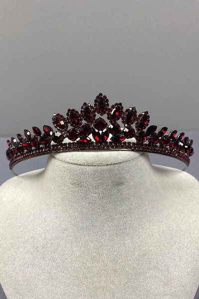 Hobigram Coroană de mireasă și model Leyla Burgundy – Coroană, piatră de cristal, model elegant, coroană de mireasă, accesoriu de păr – T