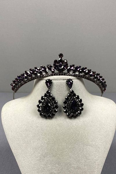Hobigram Purple Color Thin Ilayda Model Bridal Crown and Drop Earring Set – Crown, Crystal Stone, Stylish Model – Crown – t