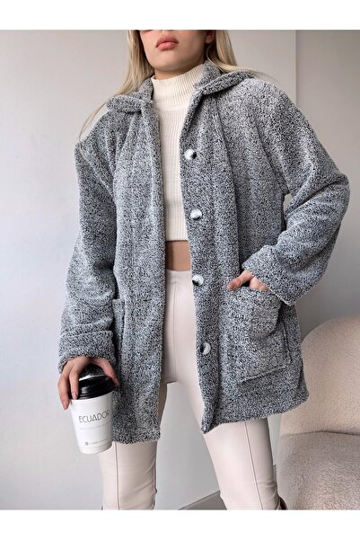 ÇEÇİM OVERIZE PLUSHJACKE MIT DOPPELTEM TASCHEN UND KNOPFVERSCHLUSS