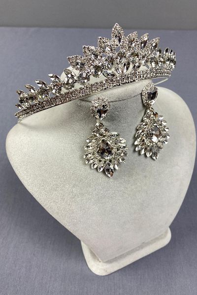 Hobigram Set de coroană de mireasă Leyla Model Henna și cercei cu piatră de cristal – Coroană, piatră de cristal – Coroană