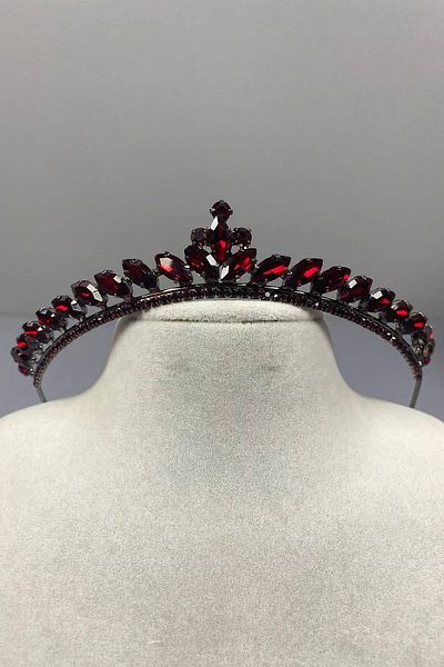 Hobigram Culoarea Bordeaux Subțire Ilayda Model Henna și Coroana Miresei – Coroană, Piatră de Cristal, Model Elegant, Coroana Miresei – Coroană