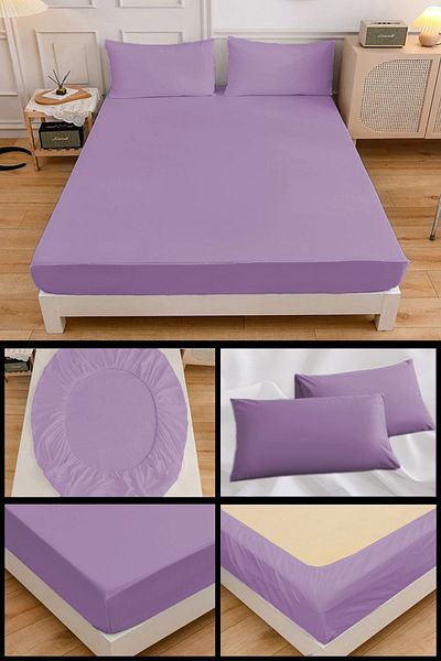 NUTEX 100% Cotton Elastic Single / Double Eco-Friendly Sheet & Pillowcase Set (LILA) (100X200)