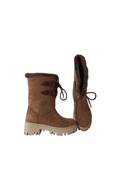 Bercestespor SAKNUK TABA TRAKTÖR TABAN KÜRKLÜ TERMAL TABAN KAYDIRMAZ SÜET BAĞCIKLI 5 CMTOPUK BOYU KADIN KAR BOTU