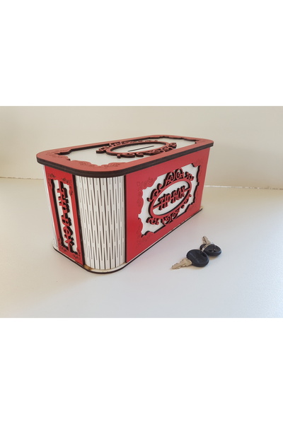 karakoç eğitim araçları Tip Box Bahşiş Tip Kutusu Ahşap Kumbara Anahtarlı Kil...