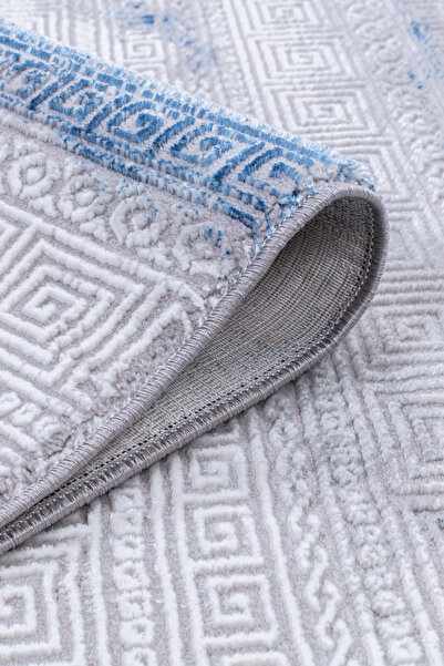 LİNOS HOME SİRİUS COLLECTION Mavi Modern Saçaklı Yumuşak Dokuma Makine Halısı Salon Oturma Odası Mutfak Koridor