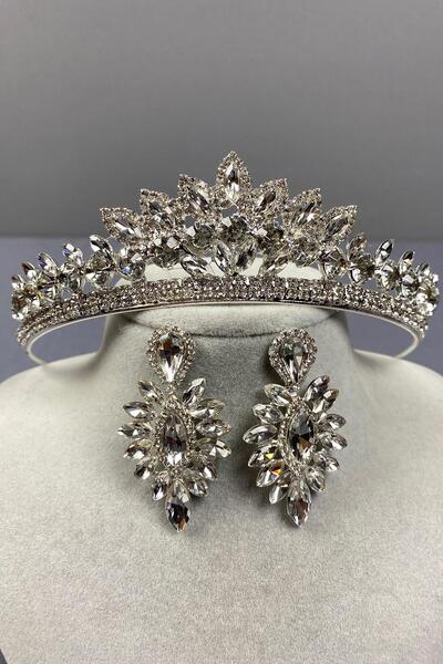 GELD Αξεσουάρ μαλλιών Ασημί Χρώμα Λεϊλά Μοντέλο Χένα Σετ Στέμμα Νύφης και Σκο...