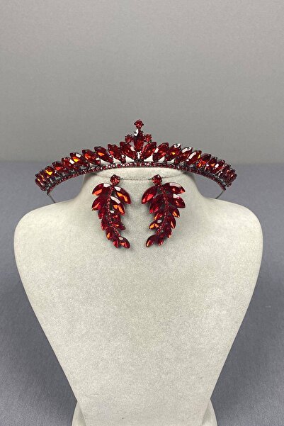 FdayAksesuar Πράσινο λεπτό σετ νυφικής τιάρας και τριών σκουλαρικιών Ilayda M...