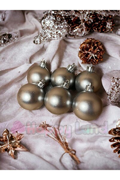 Happyland Christmas Pine Tree 4 cm Matte Silver Christmas Ball 6 Pieces Aceta...