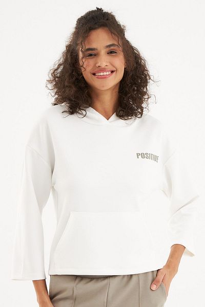 LILIAN Loose Fit Women's Ecru Hooded Sweatshirt