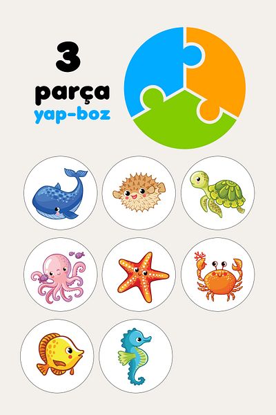 Sim Tasarım SimKids Sea Creatures Themed 2+ Jigsaw Puzzle Puzzle Care-Developing Intelligence Game