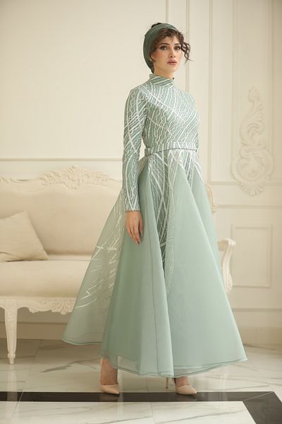 minel aşk Ankle Length Organza Fluffy Evening Dress