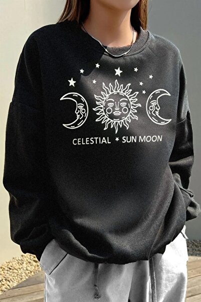 ZEMLİYA Moon Printed Black Sweatshirt