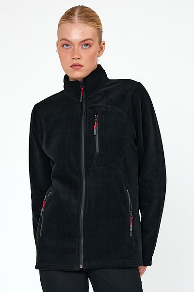 MAXIMILLIAN Women's Fleece Black Color 3 Pocket Zippered Bato Collar Outdoor Fleece