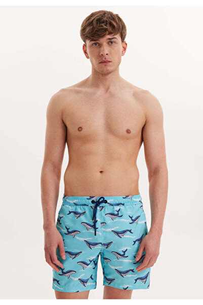 WESTMARK LONDON Light Blue Shark Printed Regular Fit Men's Swim Shorts Wmpattern