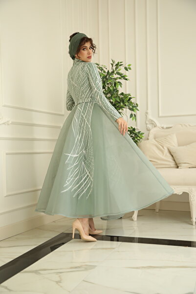 minel aşk Ankle Length Organza Fluffy Evening Dress