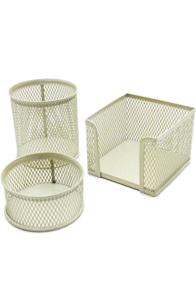 DRT 417 3 Lü Dövme Beyaz Altın Masaüstü Kalemlik Set