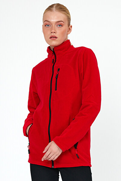 MAXIMILLIAN Women's Fleece Red Color 3 Pocket Zippered Bato Collar Outdoor Fleece