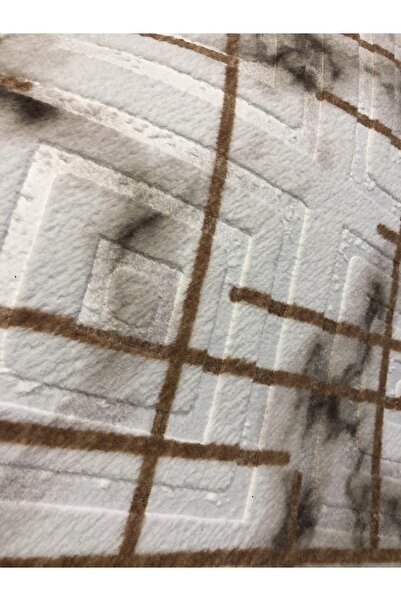 Sarar Kabartmalı Halı Dokusunda Jel Kaymaz Taban Yıkanabilir Yumuşak Kesme Yolluk Üst Kalite Kahve Çizgili