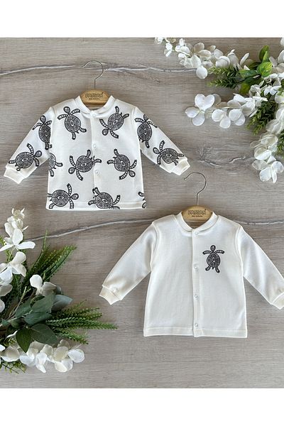 PATSAN 2-Piece Organic Cotton Combed Baby Top Cardigan Set Turtle Caretta Caretta