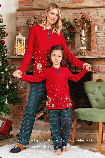 Cossy By Aqua 24048 Women's Long Sleeve New Year Themed Pajama Set-red