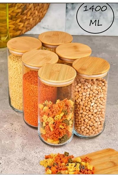 Senin Dükkanın 1000 Ml Capacity 6-Piece Bamboo Food Jar