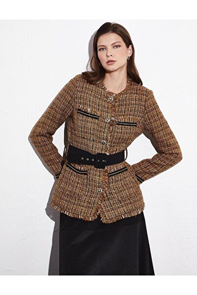 Kayra Μπουφάν Tweed με ζώνη με κουμπιά Μπεζ