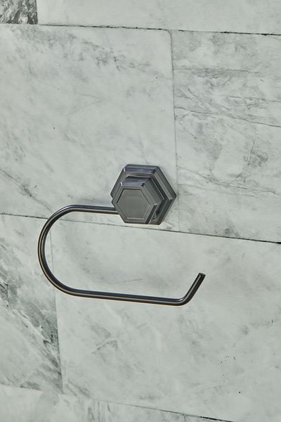 FBZhome Hexagonal Adhesive Black Open Toilet Paper Holder WC Paper Holder Napkin Holder