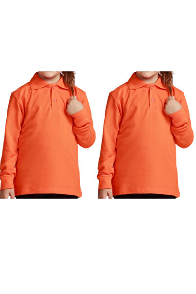 Nacar Uzun Kollu Polo Yaka Çocuk Okul Tshirt 2 Adet