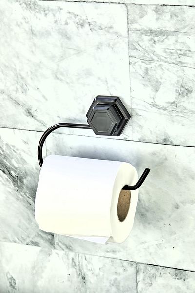 FBZhome Hexagonal Adhesive Black Open Toilet Paper Holder WC Paper Holder Napkin Holder