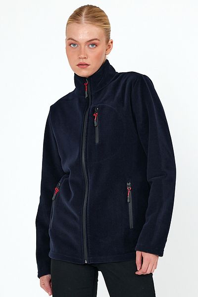 MAXIMILLIAN Women's Fleece Navy Blue Color 3 Pocket Zippered Bato Collar Outdoor Fleece