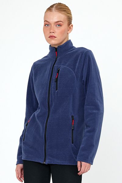 MAXIMILLIAN Women's Fleece Indigo Color 3 Pocket Zippered Bato Collar Outdoor Fleece
